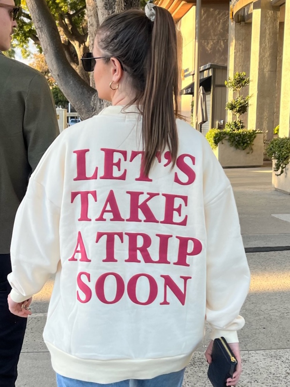 Women's Cream Graphic Sweatshirt - LET'S TAKE A TRIP SOON